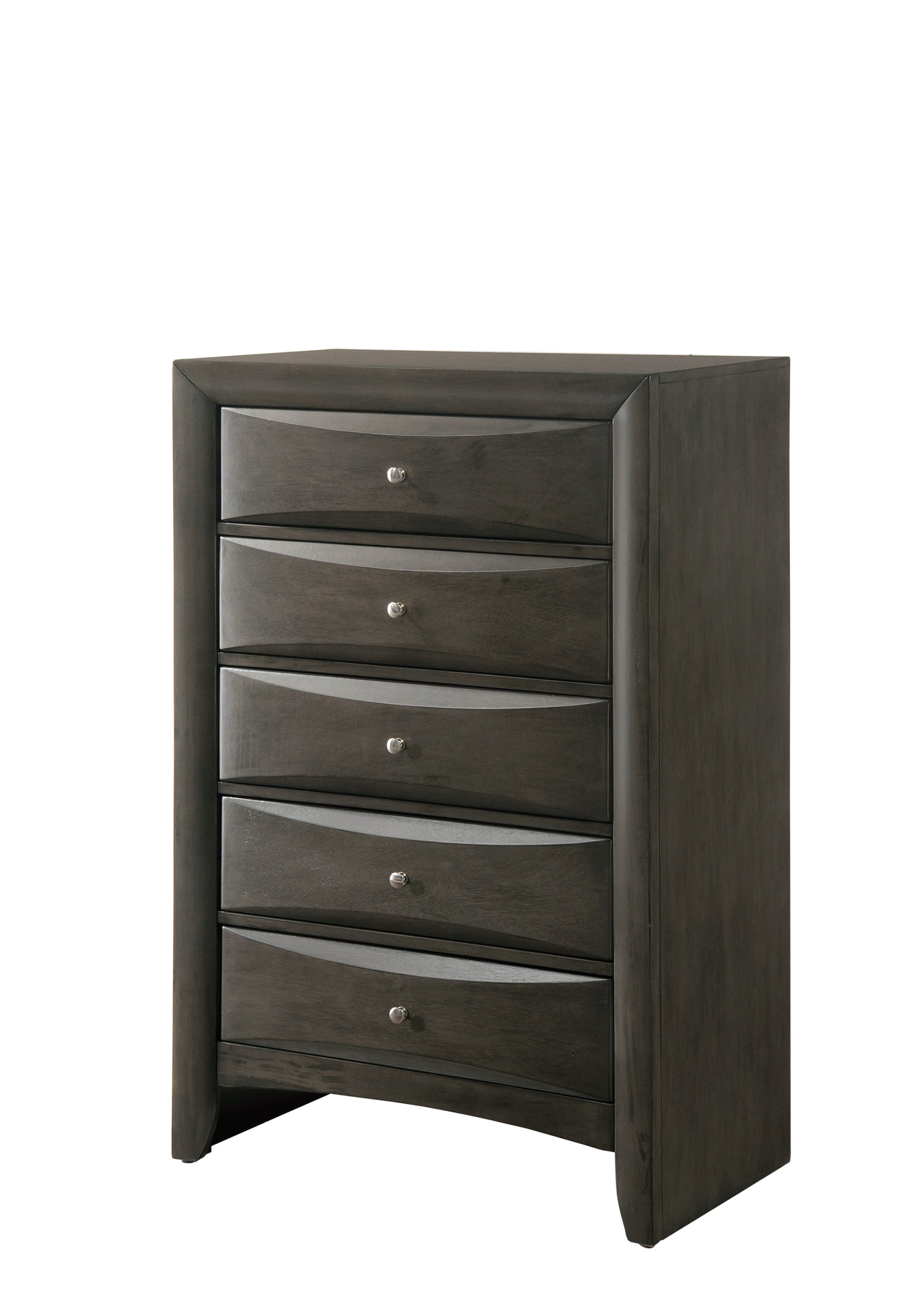 1Pc Contemporary 5 Drawer Chest Gray Finish Solid Wood Wooden Bedroom Furniture