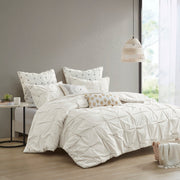 3 Piece Elastic Embroidered Cotton Comforter Set White King/Cal King