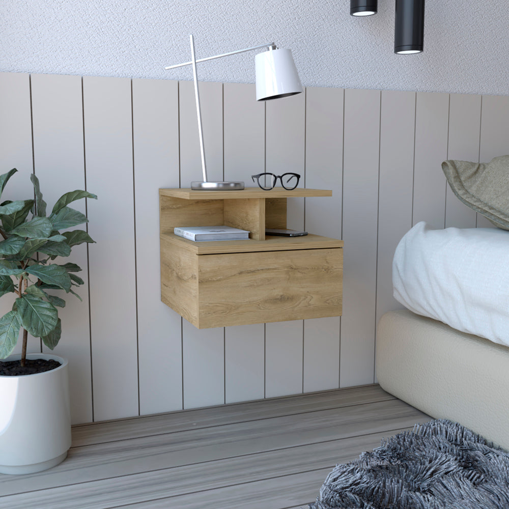 Adele Floating Nightstand with Drawer and Open Storage Shelves