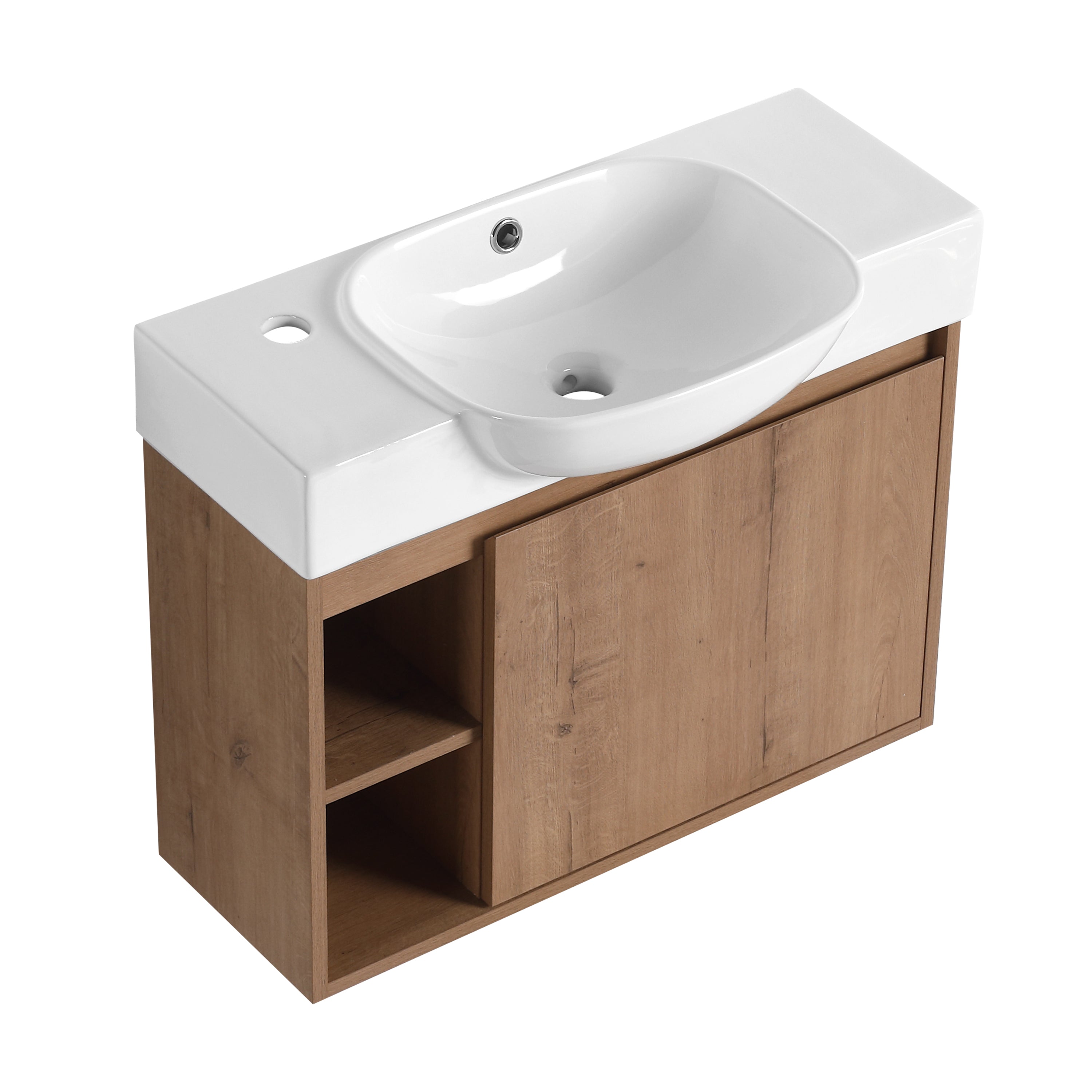 26'' Wall-Mounted Bathroom Vanity with White Ceramic Sink & Soft-Close Door, KD-Packing