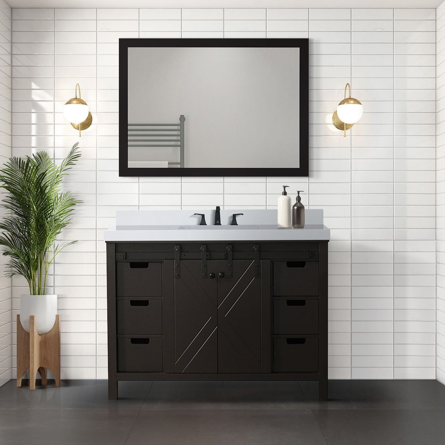 Brown Bath Vanity 48 in. W x 22 in. D, with White Quartz Countertop