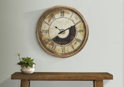 Clocks, 30' Round, Gear Mechanism, Large Oversized, Wall Clock, Antique Gold, Transitional
