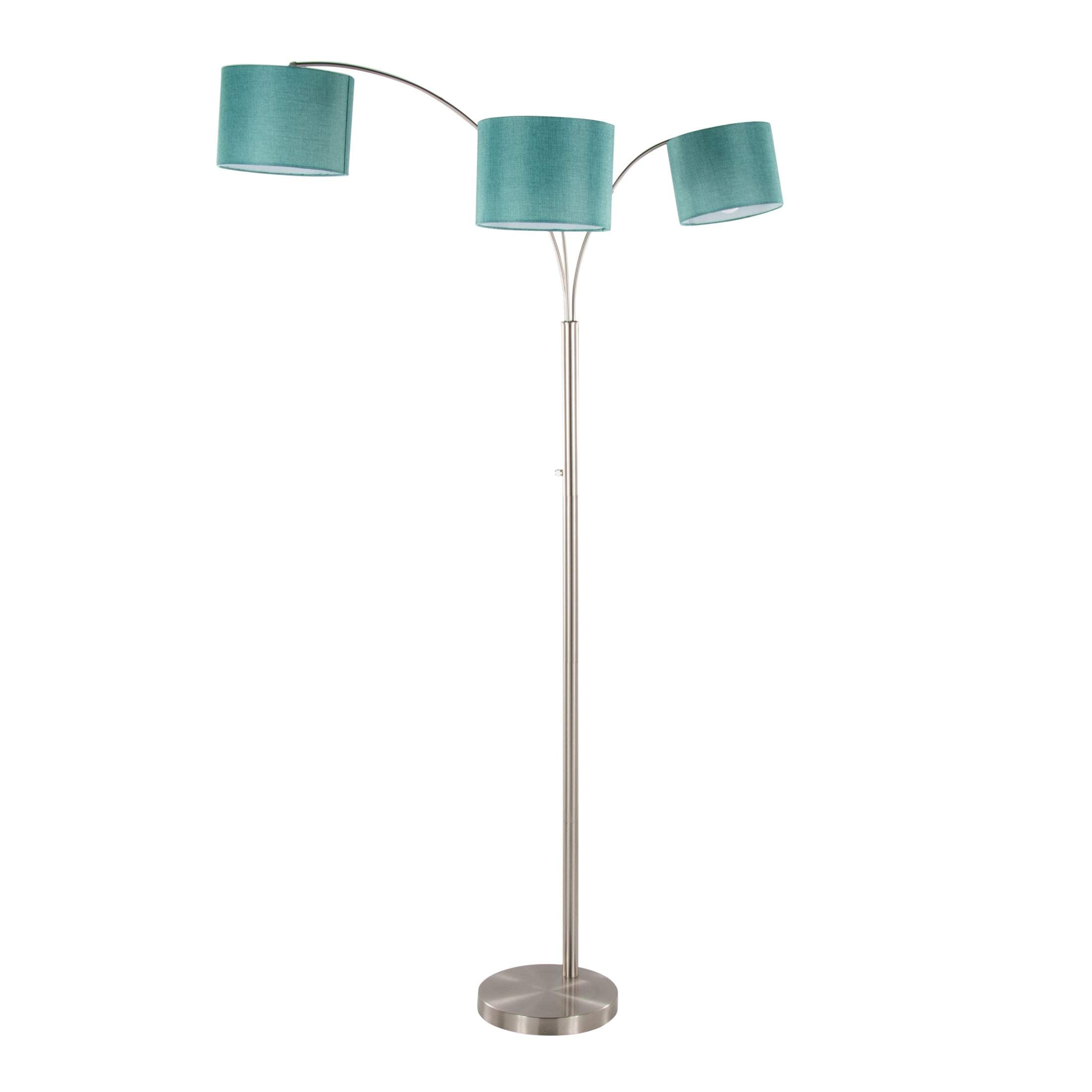 Willow Trio 84' Contemporary Metal Floor Lamp in Brushed Nickel and Turquoise Linen from Grandview Gallery by LumiSource