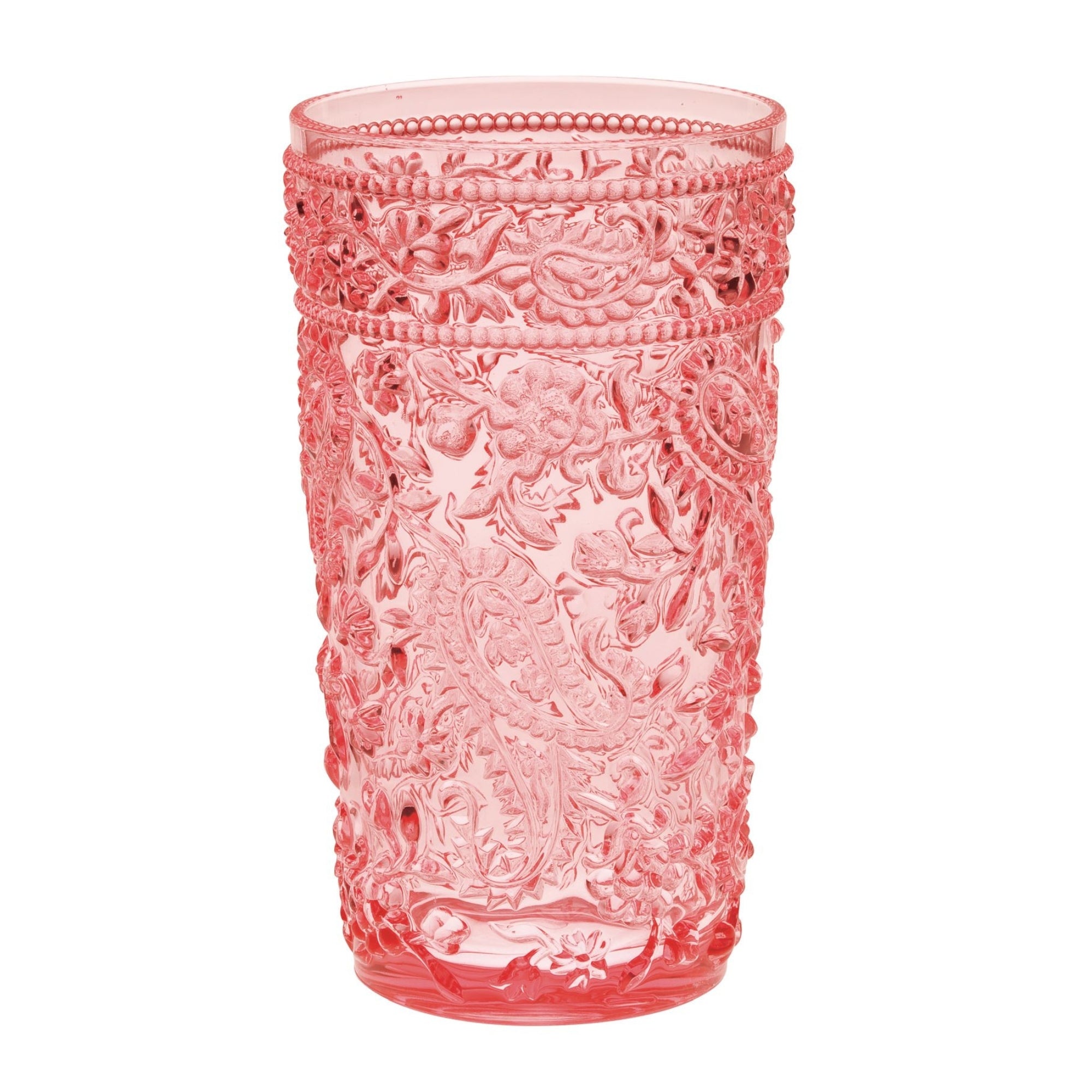 Leading Ware Paisley Acrylic Glasses Drinking Set of 4 Hi Ball, BPA Free, Pink, 17oz