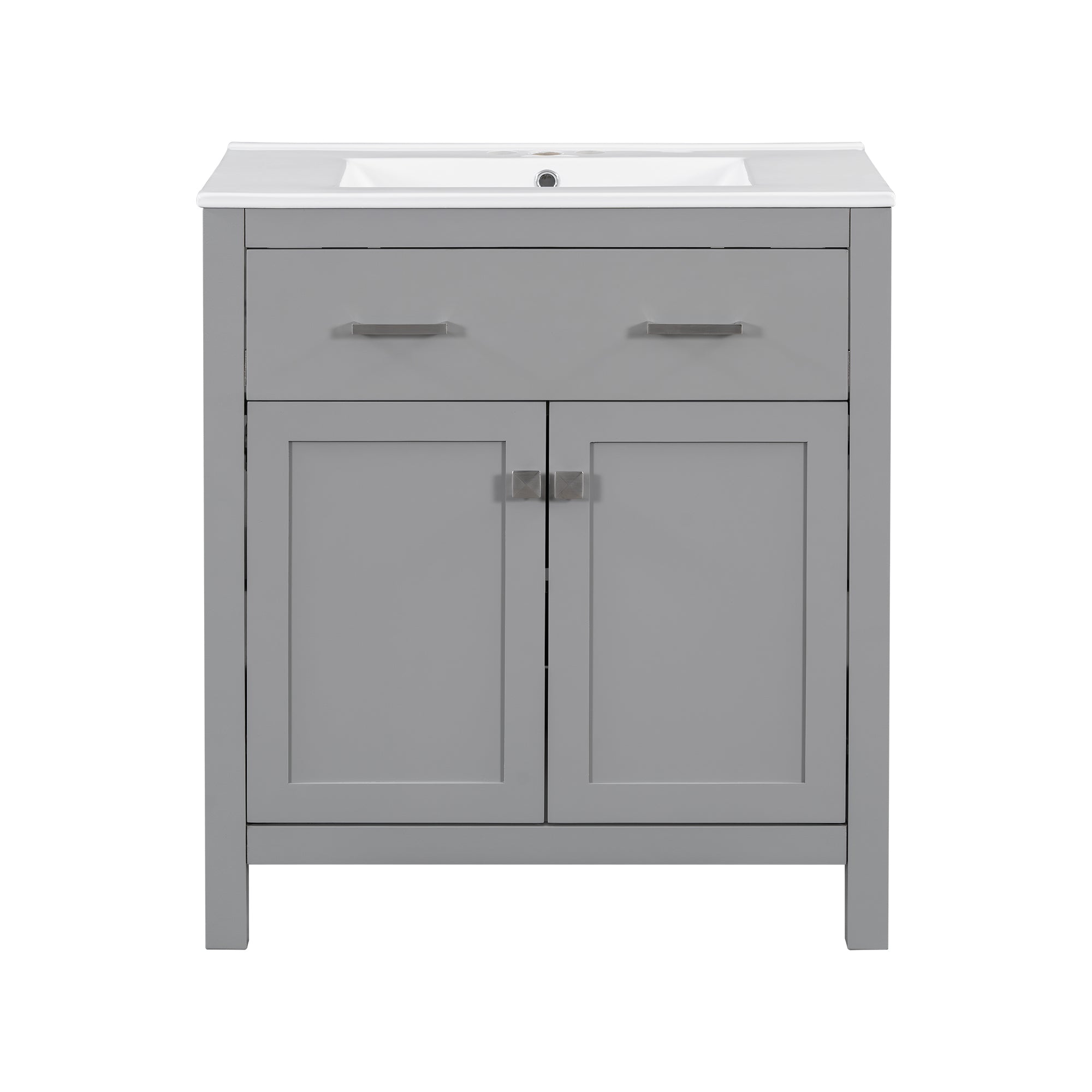 Modern Gray 30' Bathroom Vanity with Ceramic Sink and Soft Close Doors