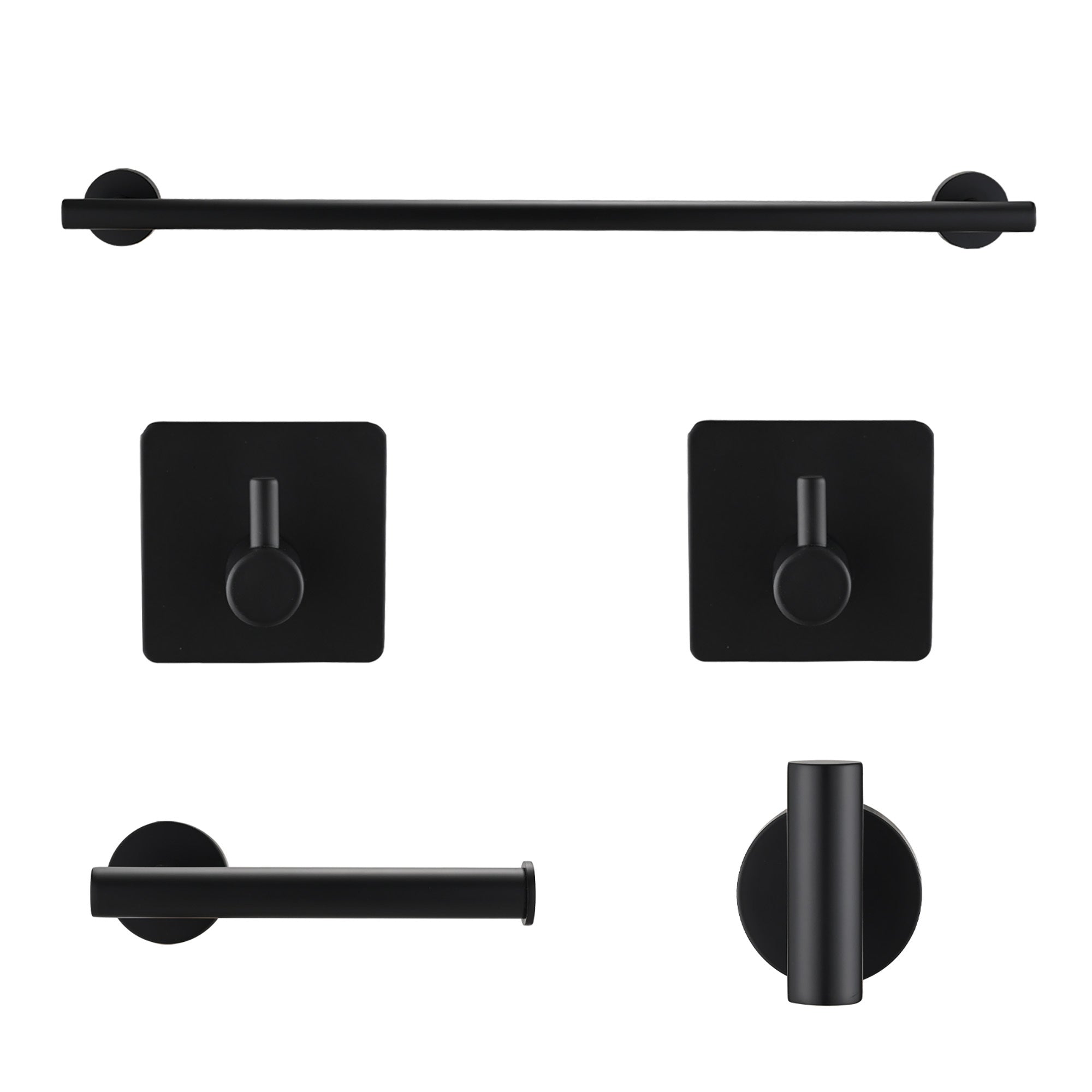 Matte Black Bathroom Hardware Set SUS304 Stainless Steel with Towel Bar, Paper Holder, and Hooks