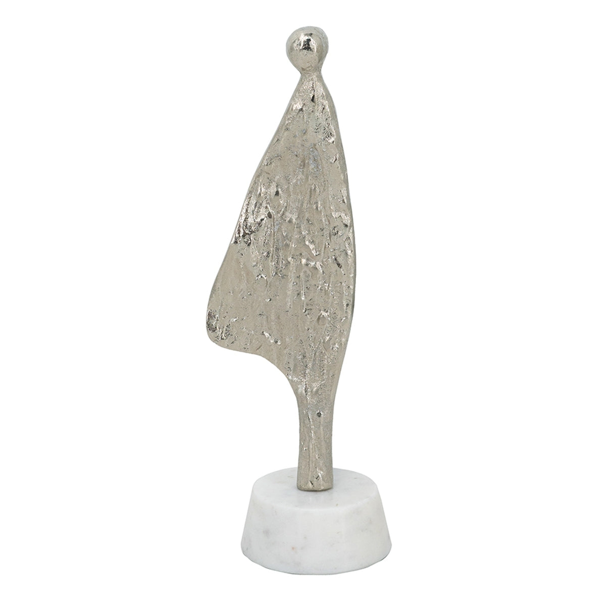 3x2.5x11' Abstract Aluminum Human Figurine on Marble Stand, Silver/White