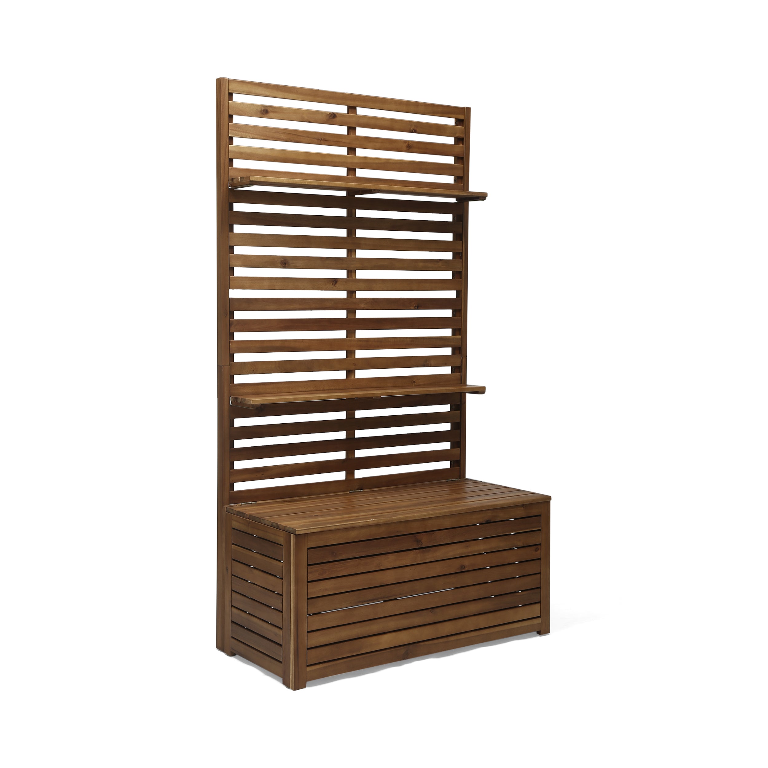 Acacia Wood Storage Bench with Rack, Teak