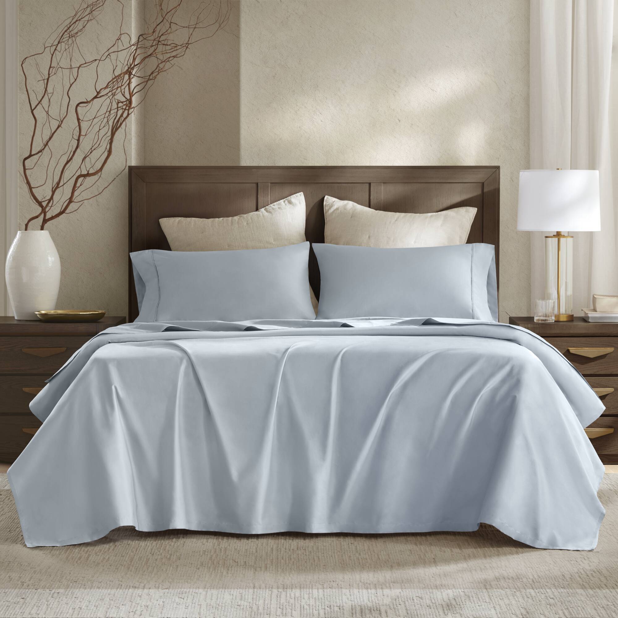 4 Pieces Cal King Sateen Sheet Set,Blue