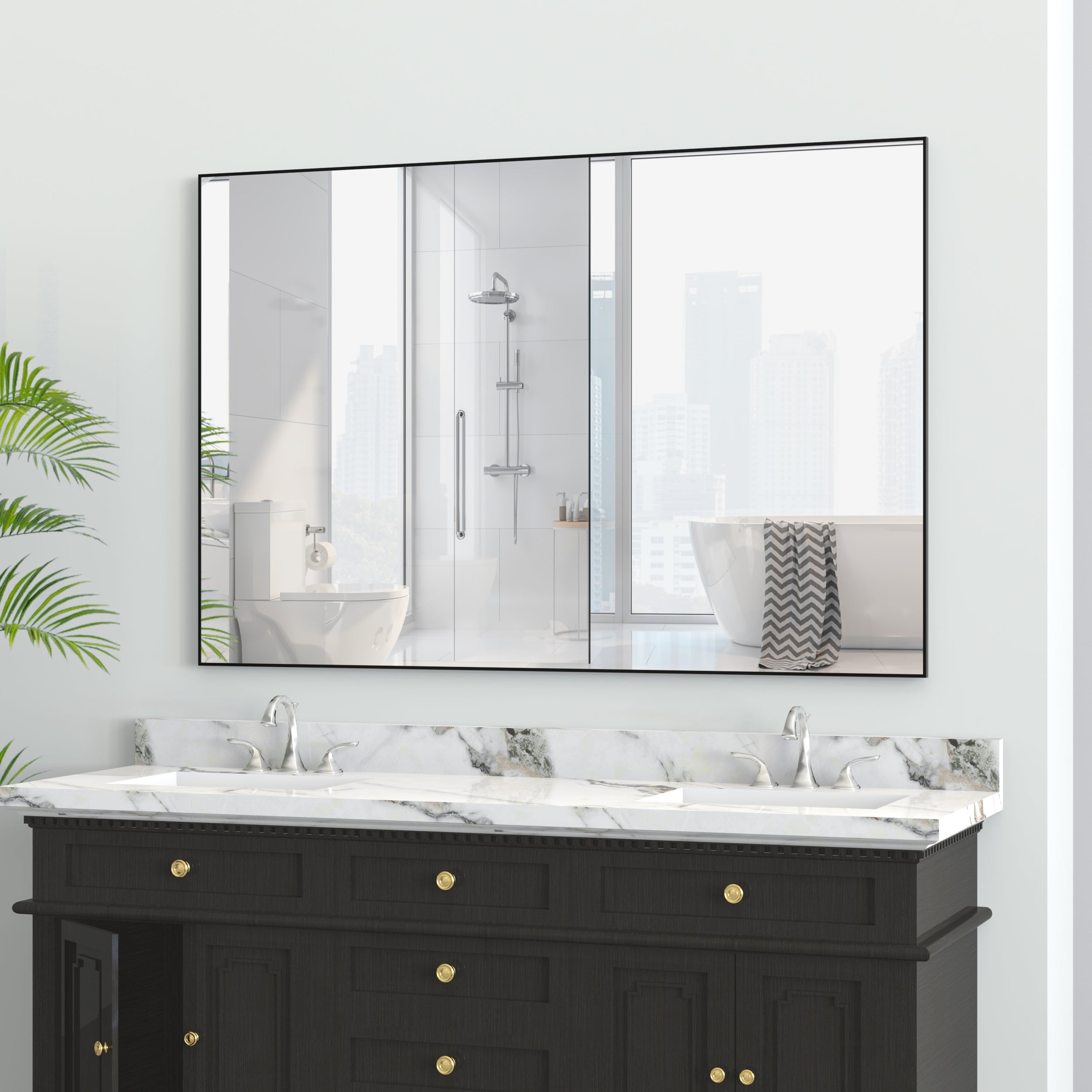 48'x32' Oversized Modern Rectangle Bathroom Mirror with Balck Frame Decorative Large Wall Mirrors for Bathroom Living Room Bedroom Vertical or Horizontal Wall Mounted mirror with Aluminum Frame