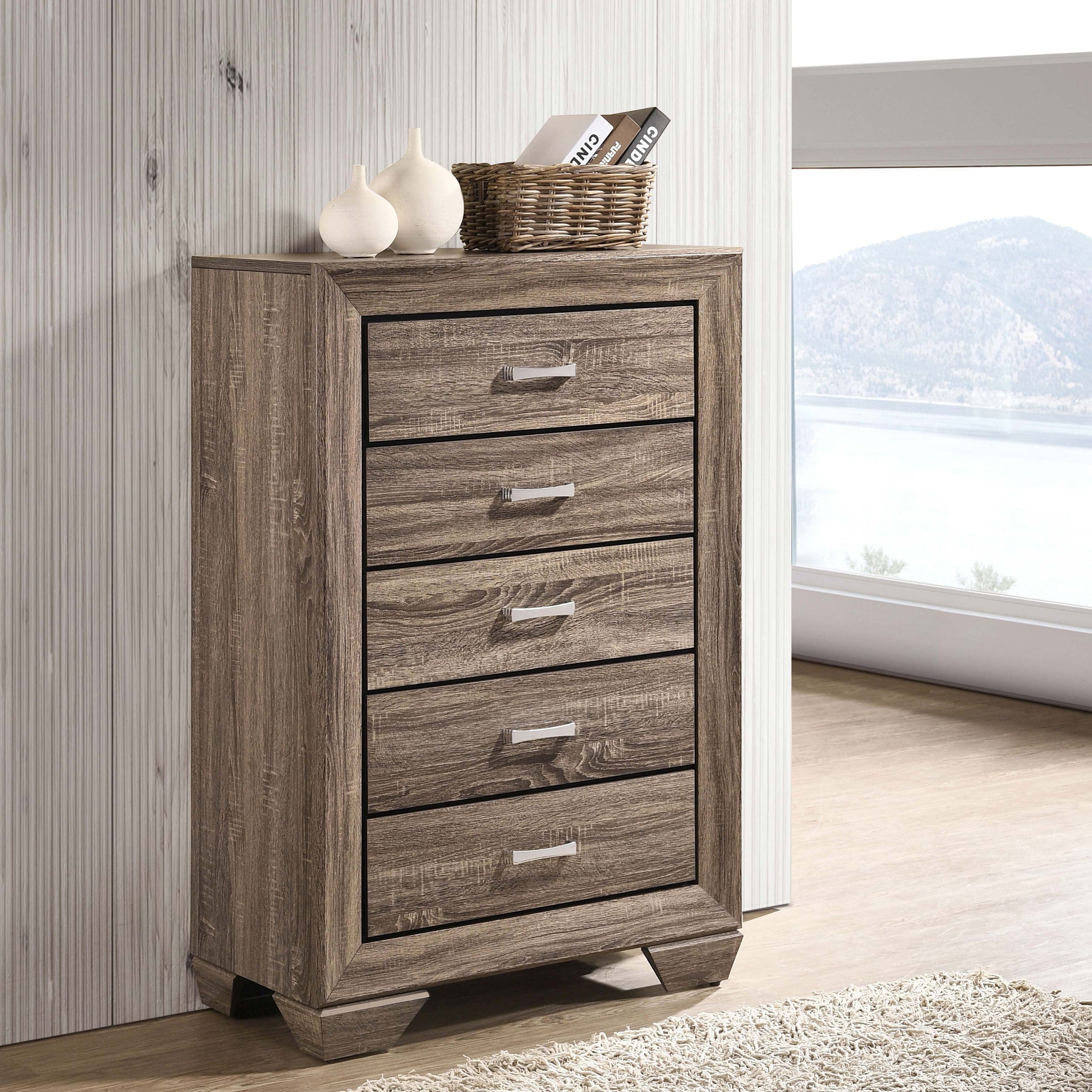 Harrison Washed Taupe 5-drawer Bedroom Chest