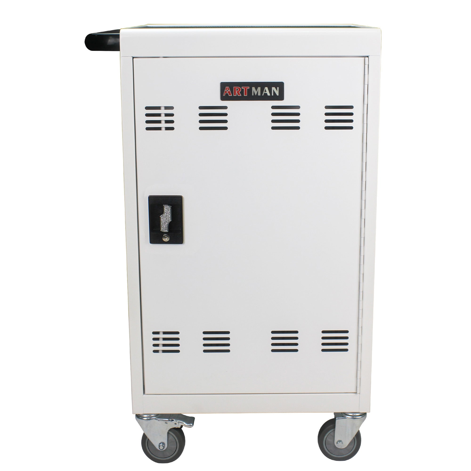 30+2 Bay Mobile School Charging Cart Station for Chromebook, Tablet and Laptop Computer with Power Strip Included - White