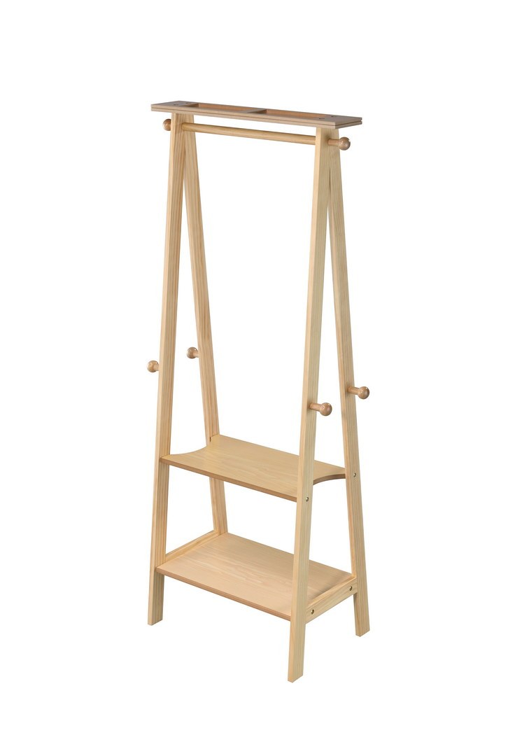 59' Tall Standing Garment / Coat Rack, Natural finish