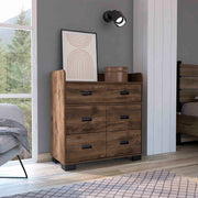 Alyn Dresser, Four Legs, Four Drawers, One Double Drawer, Superior Top -Dark Brown
