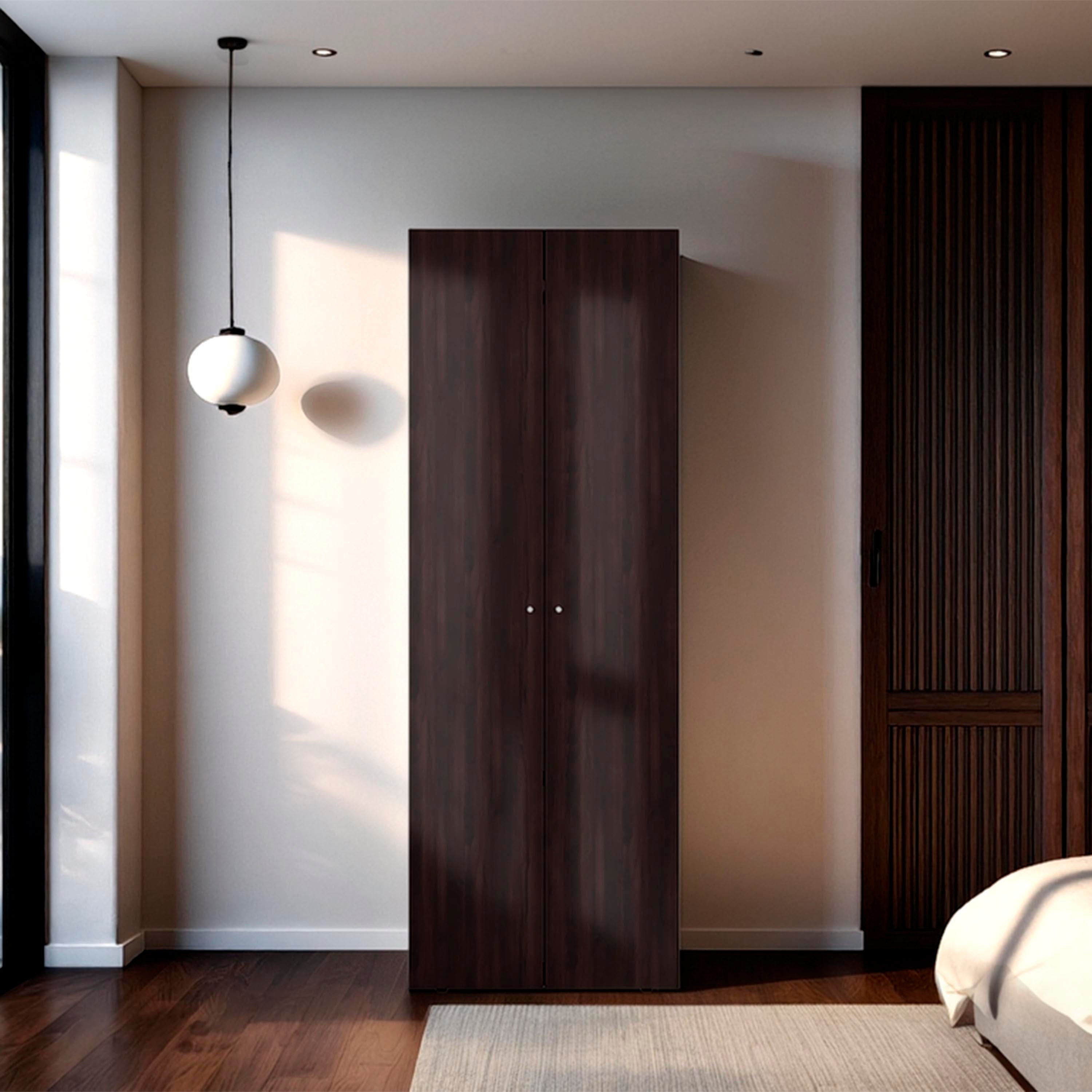 Armoire, 2 Doors, 2 Shelves, Walnut / Black Wengue