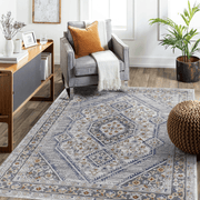 LOOM & LUXE Collection 6X9 Blue/Cream/Bordered Non-Shedding Living Room Bedroom Dining Home Office Stylish and Stain Resistant Area Rug