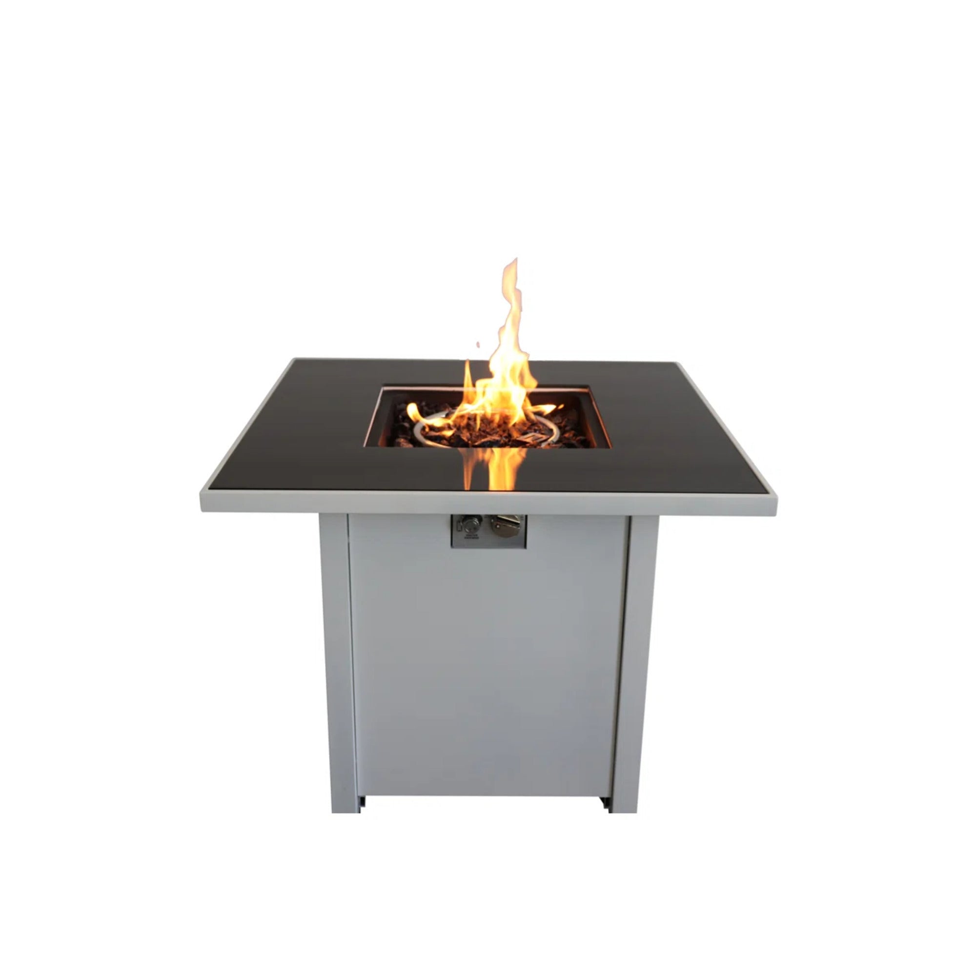 30' Metal Fire Pit with Powder-Coated Finish, Smoked Glass Top, Stainless Steel, 30' Square