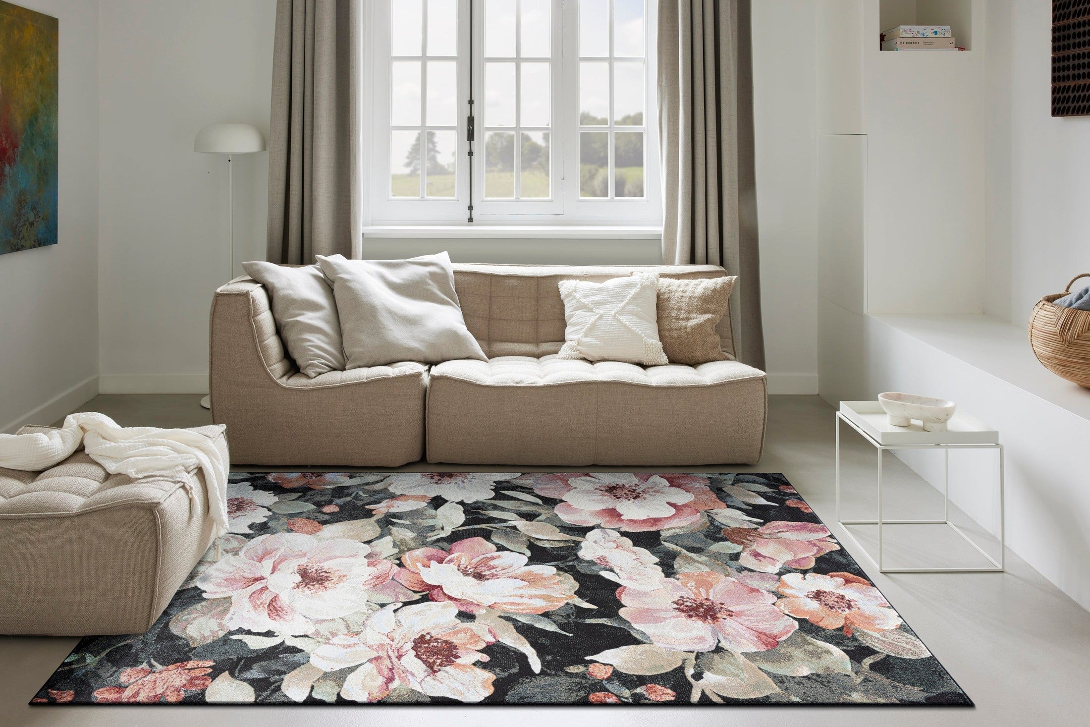 Emerson Black, Blush, Pink, Rose, Peach and Green Polyester Area Rug