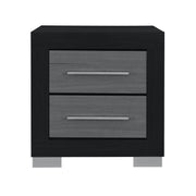 Elsa Two-Toned Nightstand with Bar Handle Style and Spacious Drawers in Black and Grey Solid Wood MDF