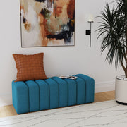 DelSur Peacock Blue Fabric Upholstered Tufted Accent Bench