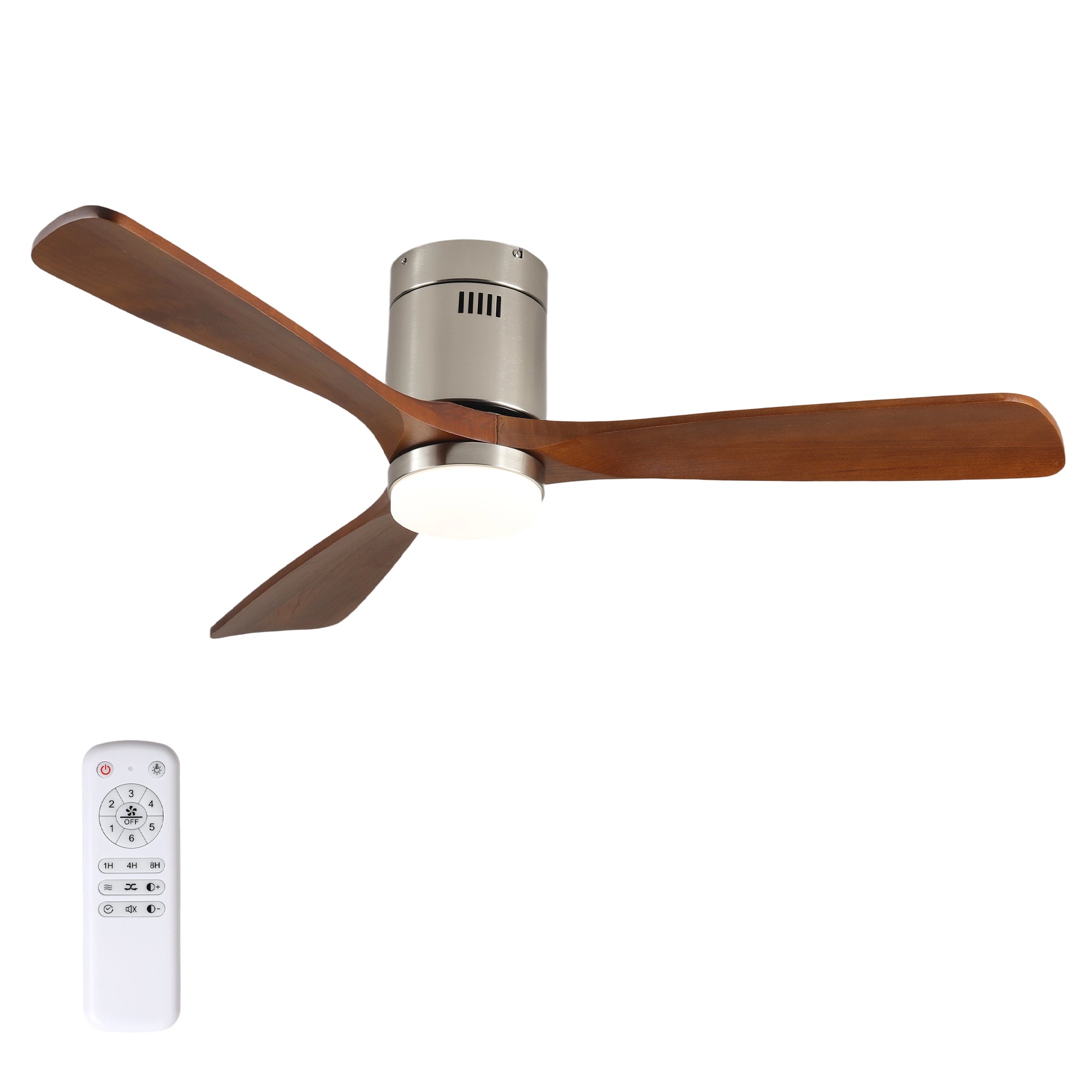 52 Inch Ceiling Fan with Light, 3 Light Walnut Solid Wood Blades,Remote Control,6-speed Reversible DC Motor for Bed Room,Dining Room,Living Room.