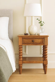 Solid Wood Spindle Bedside,Brown,1-Drawer,1-Shelf