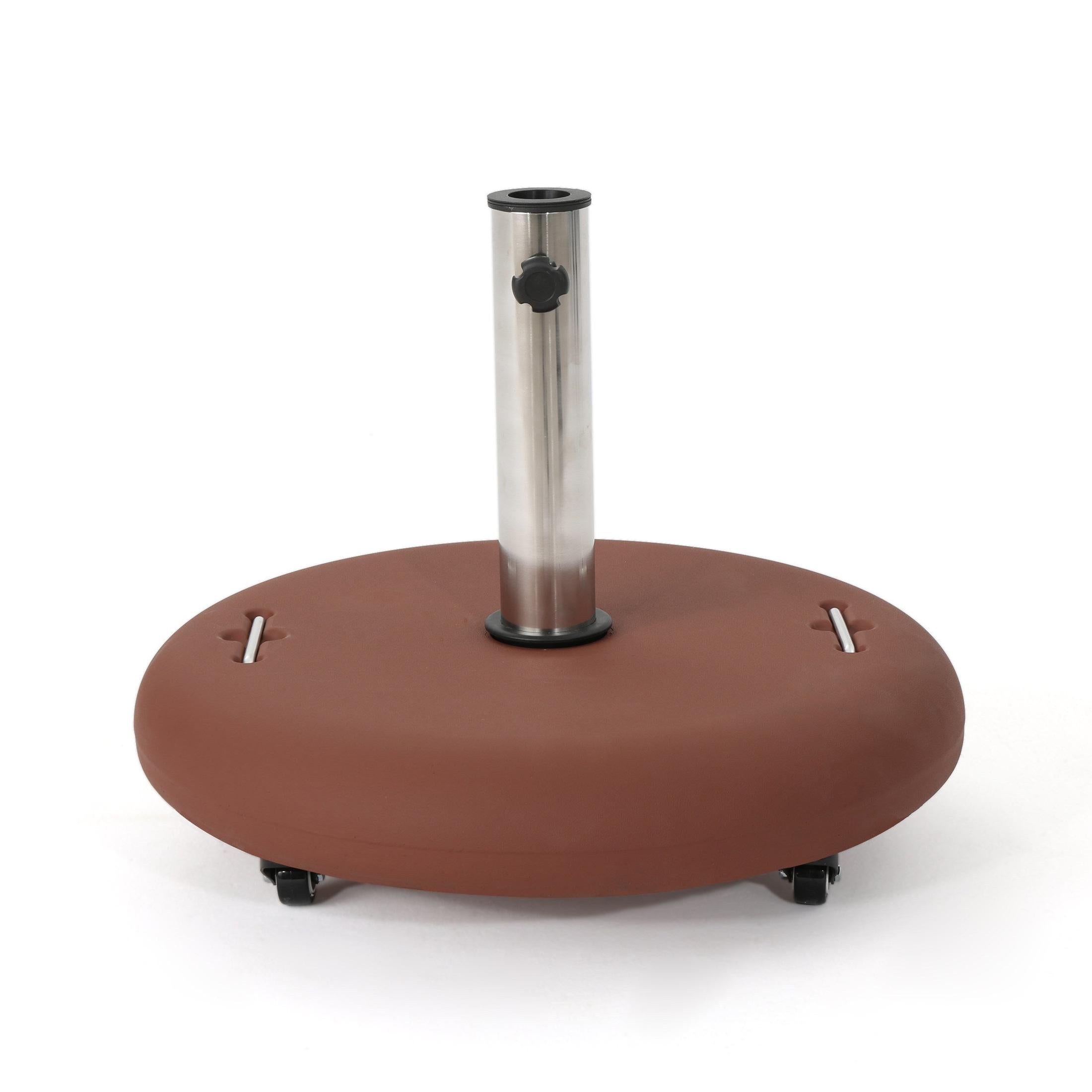 Terracotta Concrete Round Wheelie Umbrella Base with Stainless Steel Holder