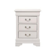 Charming Traditional Nightstand with Three Drawers in Bright White Particle Board