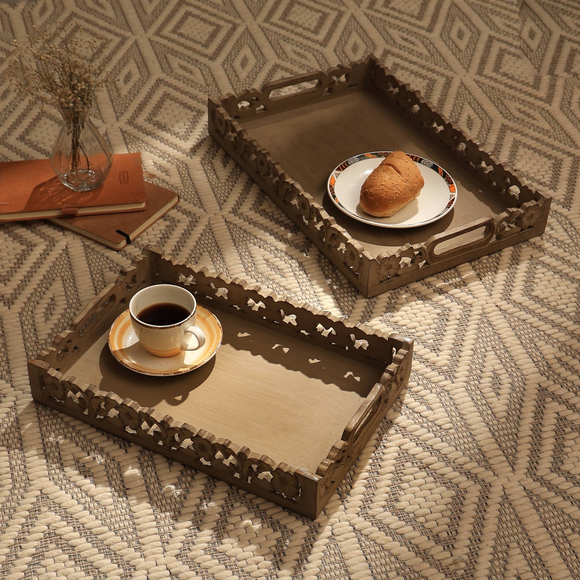 Handmade Mango Wood Décor & Serving Tray in Brown color-18X12X2.5'