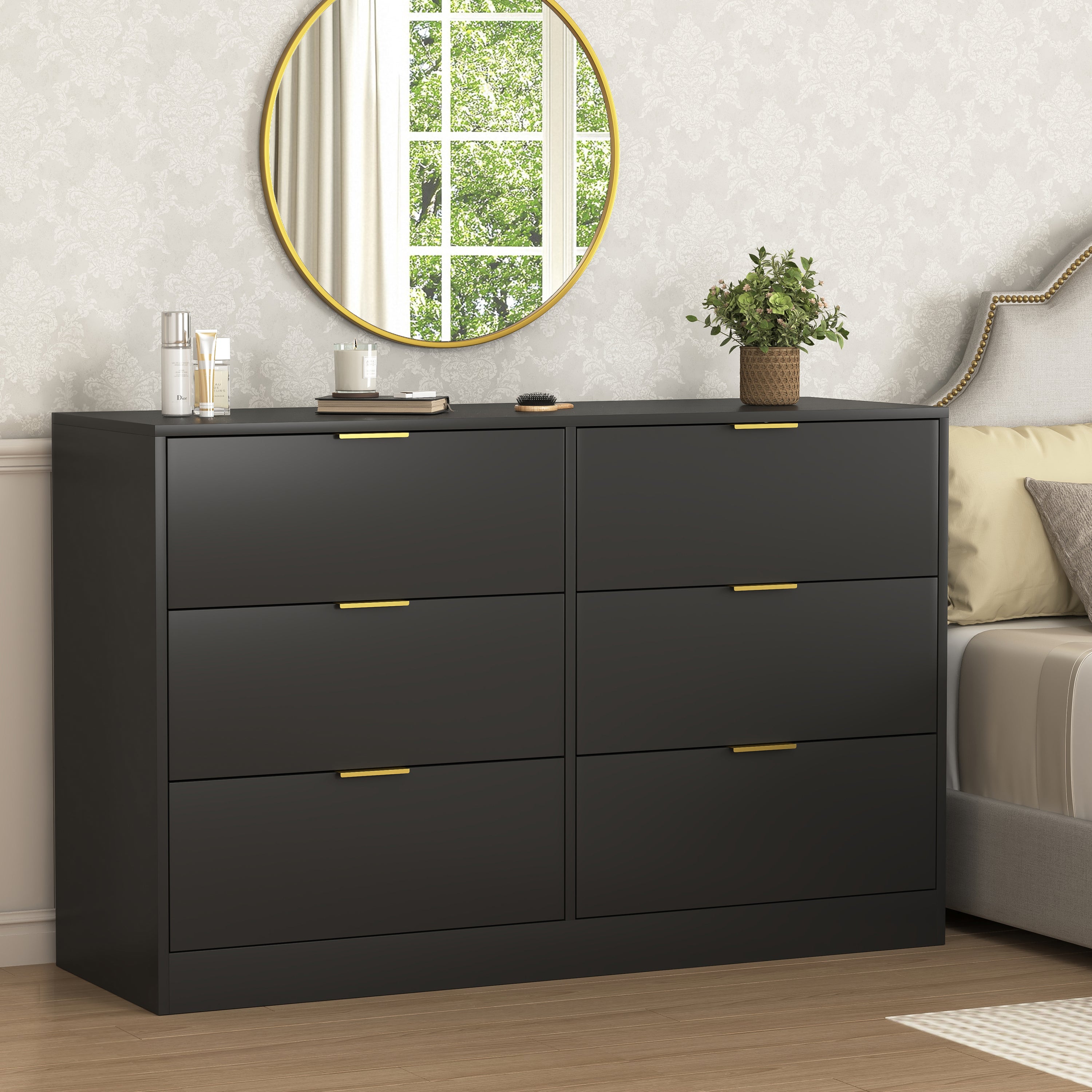 Simply Modern 6-Drawer Dresser, Chest of Drawers for Bedroom, Living Room, Hallway, and Entryway - Large Storage Cabinet Black