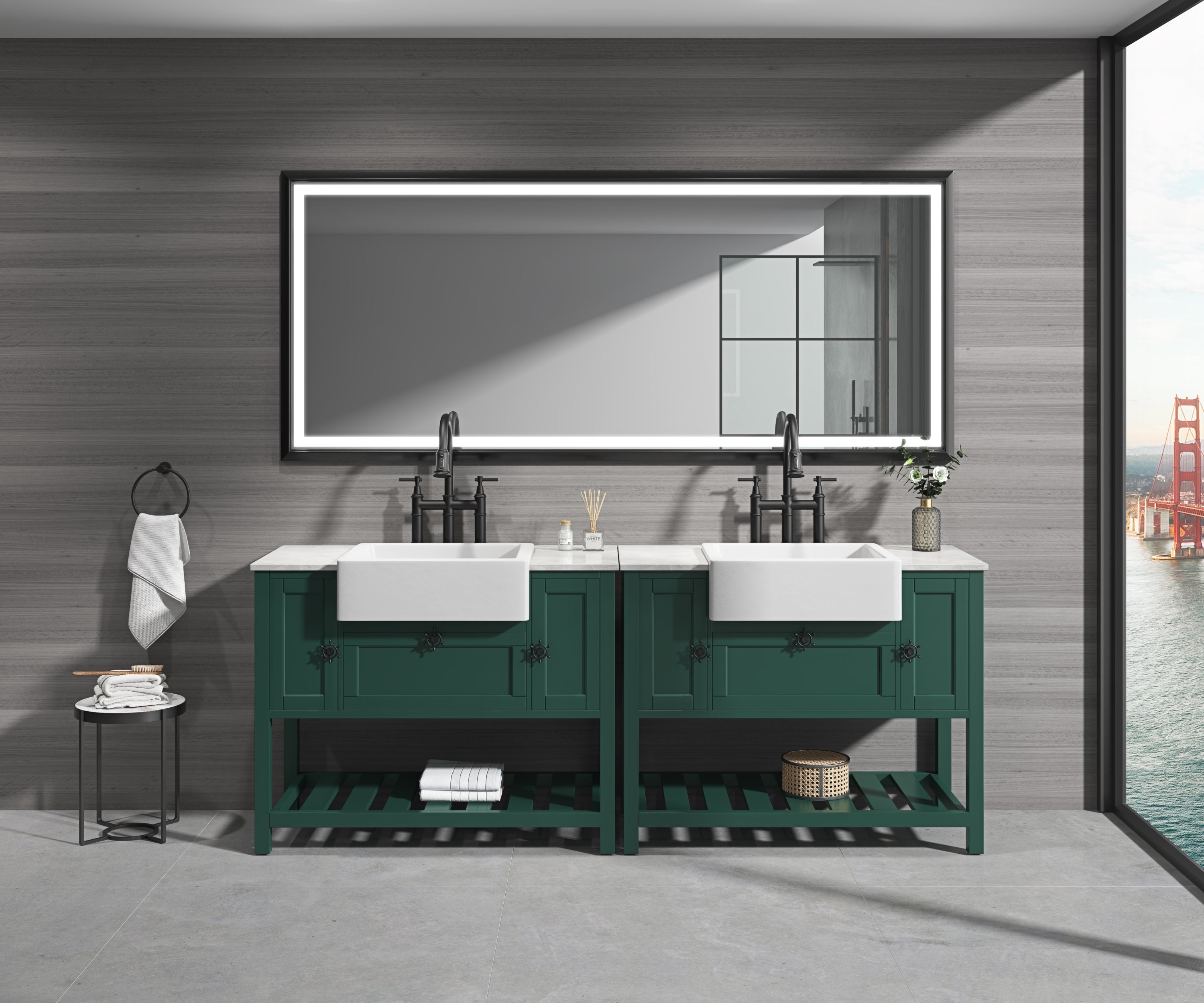 88 x 38 Inch LED Bathroom Mirror with Aluminum Frame, Wall Mounted Vanity Mirror, Anti-Fog, Memory, 3 Colors, Stepless Dimmable