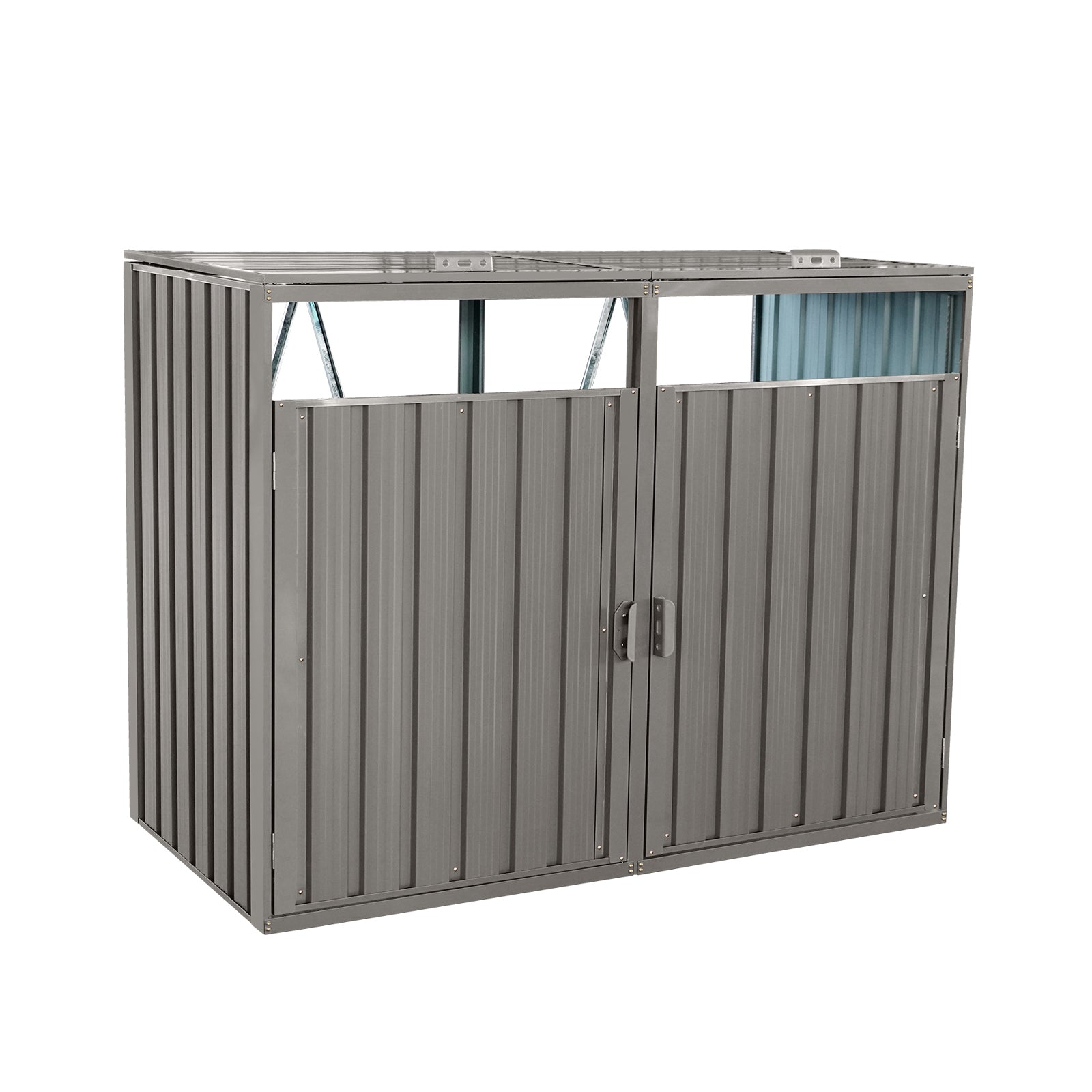 Grey Stainless Galvanized Steel Outdoor Garbage Bin Shed for Garden Yard Lawn