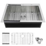 33 x 22 Inches Brushed Nickel Kitchen Sink Drop-In 16 Gauge Stainless Steel Single Bowl Topmount