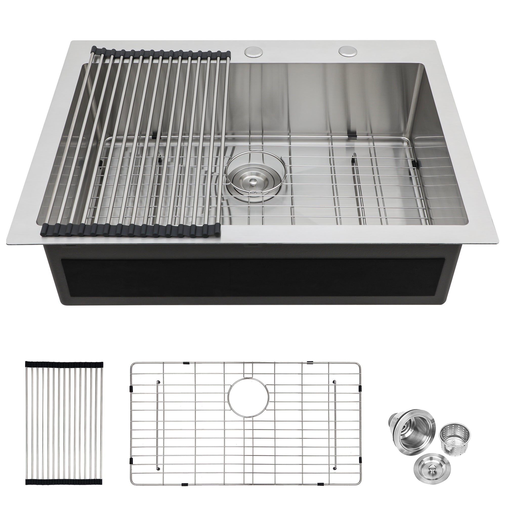 33 x 22 Inches Brushed Nickel Kitchen Sink Drop-In 16 Gauge Stainless Steel Single Bowl Topmount