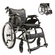 Premium Lightweight Foldable Transport Wheelchair for Adults - Square Tube Design with Double Brakes, Adjustable Handrail & Breathable Seat - Ideal for Elderly,Disabled & Post-surgery Recovery,Grey