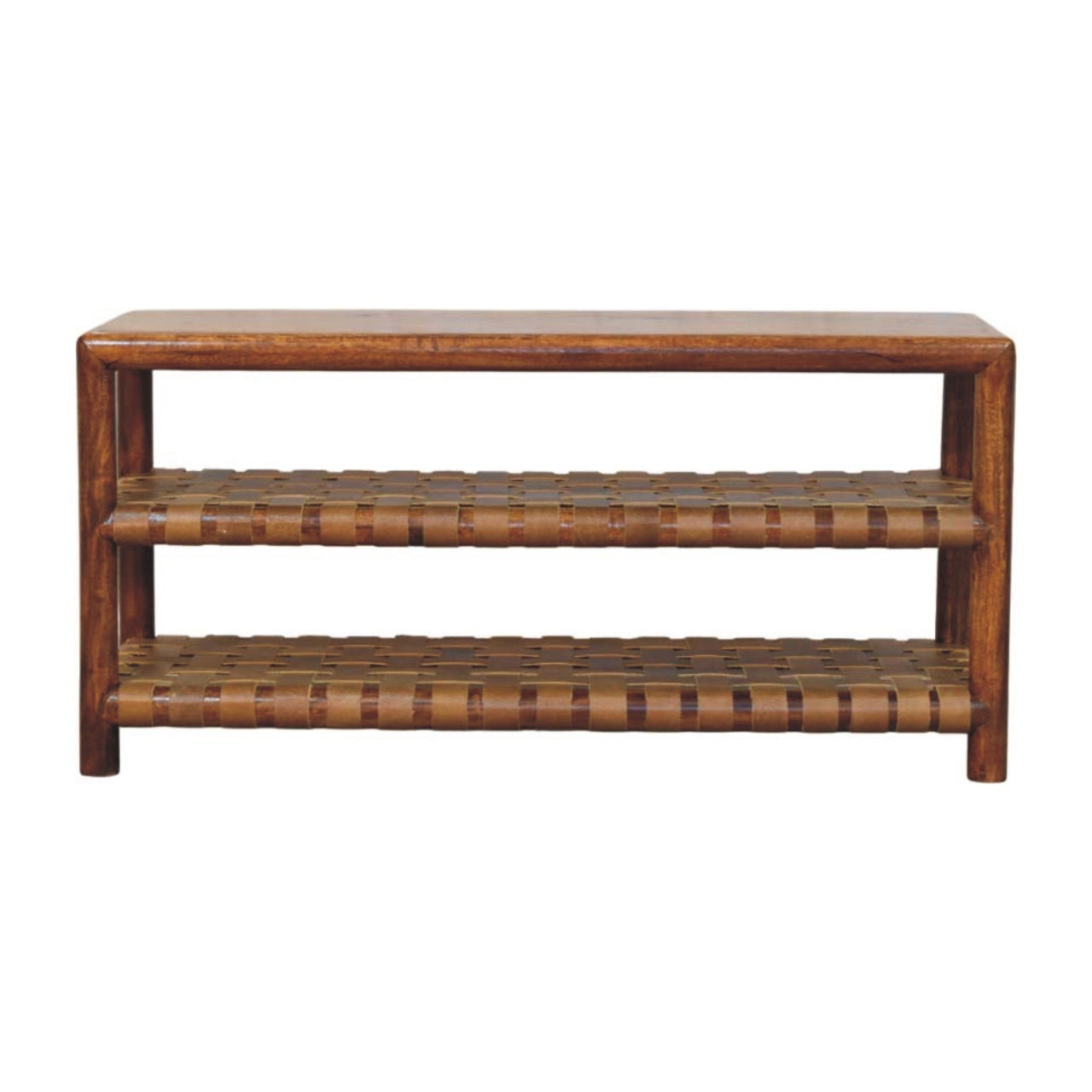 Solid Wood Regency Woven Chestnut Shoe Rack, 2-Slots, Brown