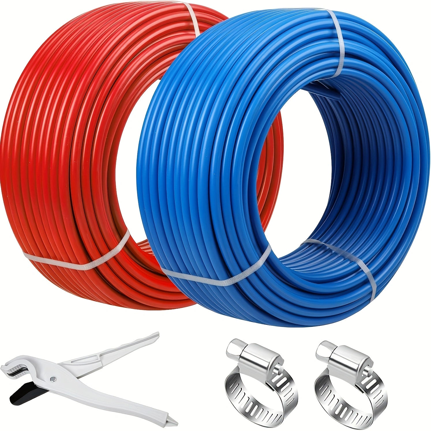 PEX Pipe 1/2 Inch, 2 x 100 Feet Length PEX Flexible Pipe Tubing for Potable Water, Pex Water Lines for Hot/Cold Water & Easily Restore, Plumbing Applications with Free Cutter, Blue & Red