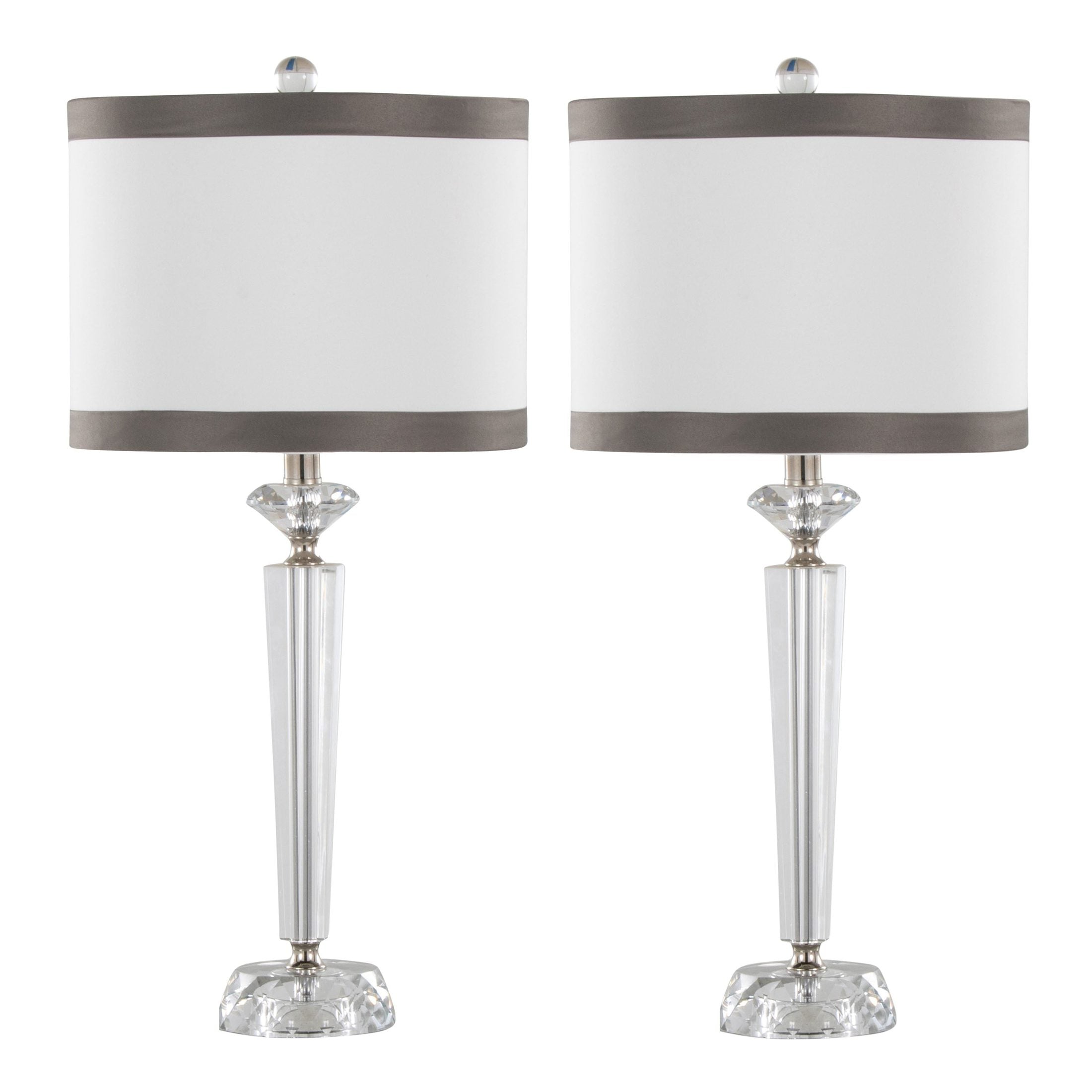 Diamond Torch 25.75' Crystal Contemporary Table Lamp in Clear K9 Crystal, Off-White Linen Shade with Dark Grey Trim and Polished Nickel Accents from Grandview Gallery by LumiSource - Set of 2