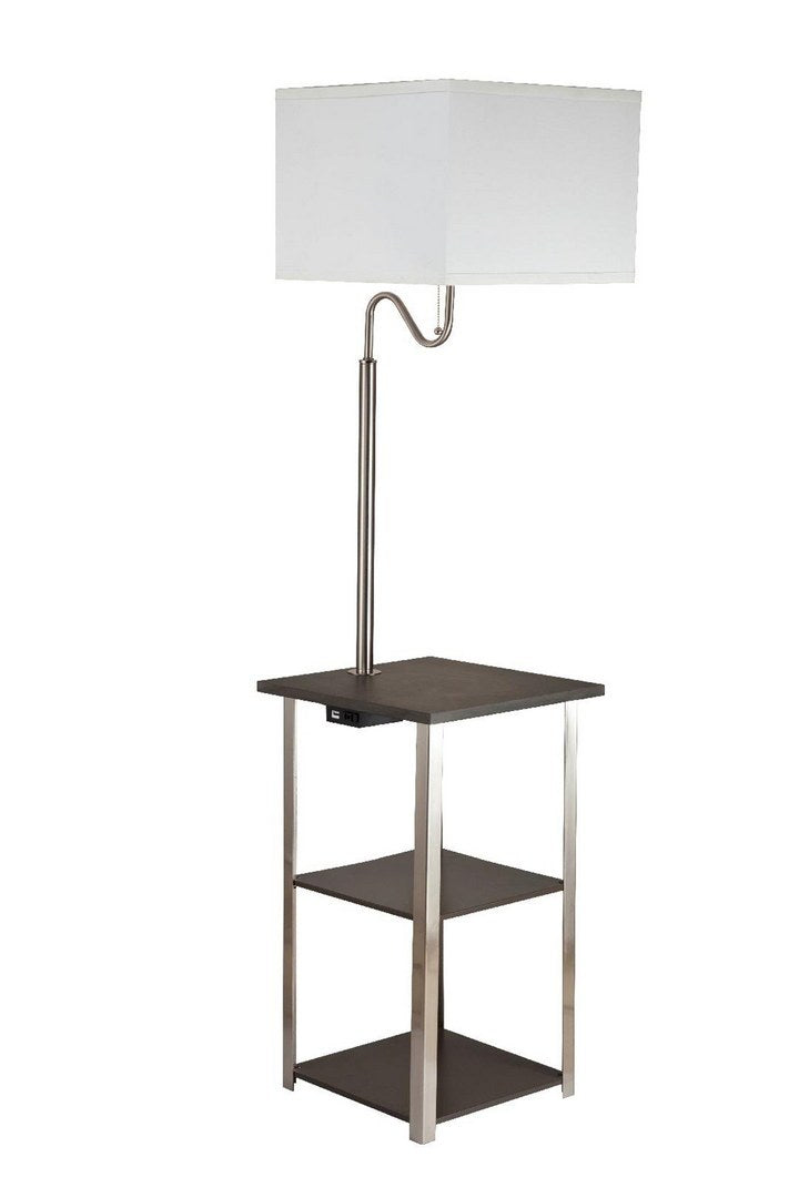 58' Tall' Dru' Square Side Table Floor Lamp with Charging and USB Port, Silver