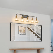 40' Modern 5-Light Vanity Wall Sconce - Black and Gold Bathroom Light Fixture with Clear Glass Shades, Industrial Wall Mounted Lamp for Mirror, Vanity, and Living Spaces (Bulb Not Included)