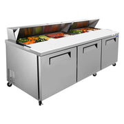 Orikool 72 IN Commercial Refrigerators Sandwich&Salad Prep Table with a Butcher Block Cutting Board, Protection Lid, Cold Storage, ETL Certified
