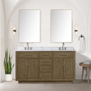 Grey Oak Double Bath Vanity 60 in. W x 22 in. D, Carrara Marble Top, and Faucet Set