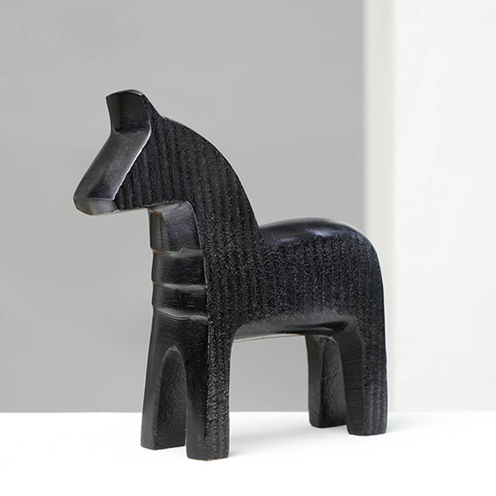Black Ribbed Horse Sculpture  Aluminum Table Décor-6.8'