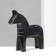 Black Ribbed Horse Sculpture  Aluminum Table Décor-6.8'