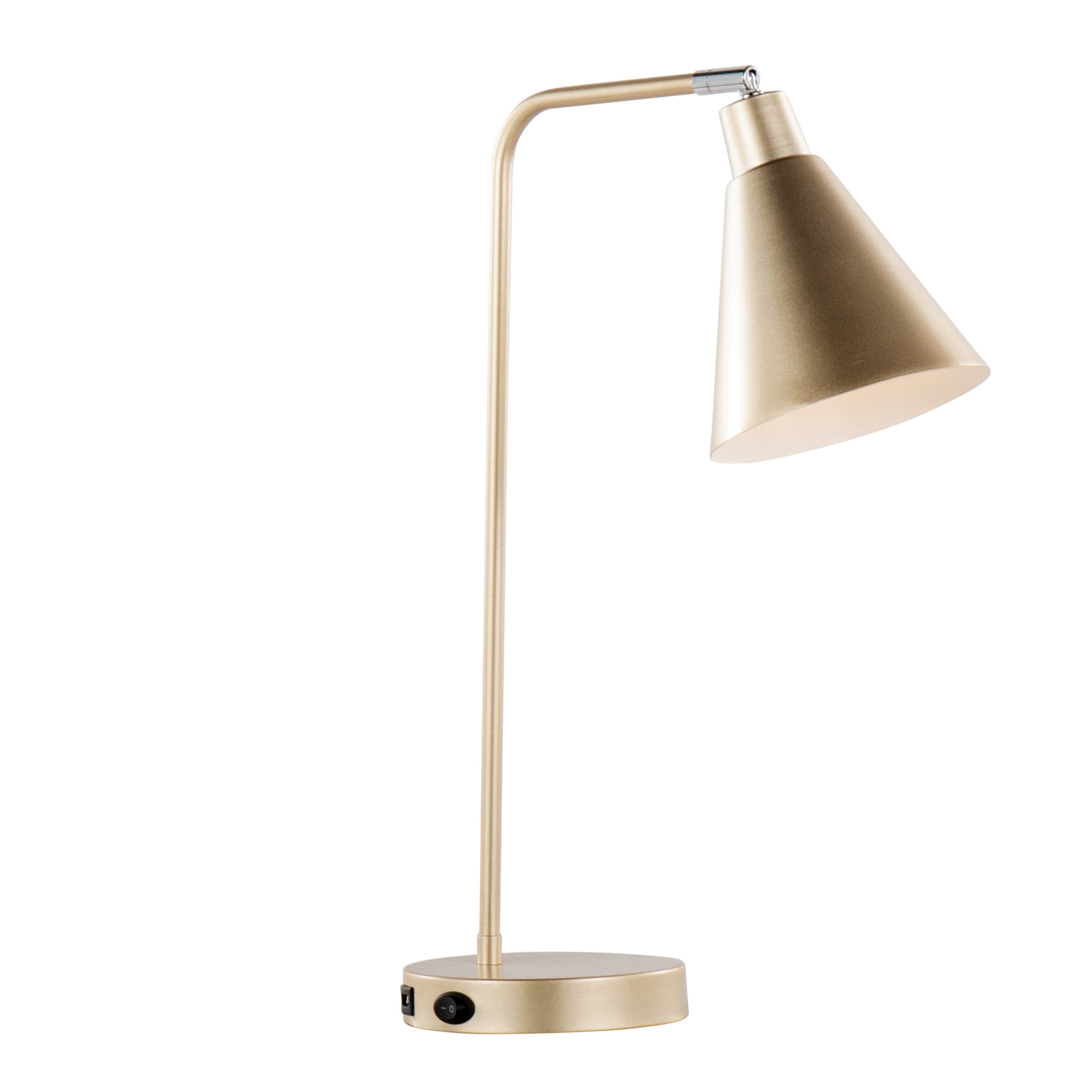 Pix 19' Contemporary Metal Task Lamp in Champagne Gold and White Metal with Built-In USB Port from Grandview Gallery by LumiSource