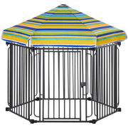 PawHut 48' x 41' Heavy-Duty Metal Dog Playpen, Outdoor Pet Cage Kennel, Puppy Exercise Fence Barrier with Weather-Resistant Polyester Roof, Locking Door, & Metal Frame