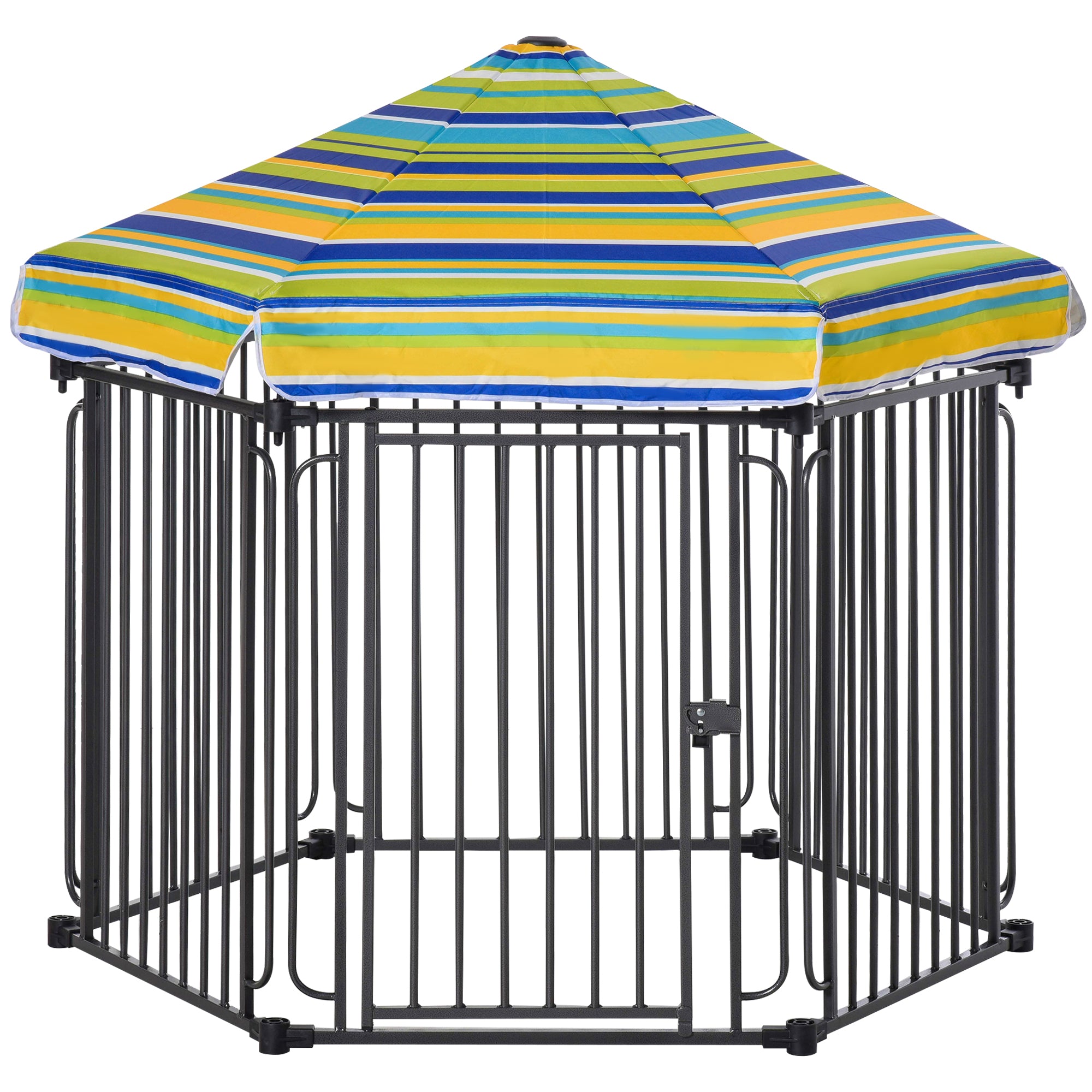 PawHut 48' x 41' Heavy-Duty Metal Dog Playpen, Outdoor Pet Cage Kennel, Puppy Exercise Fence Barrier with Weather-Resistant Polyester Roof, Locking Door, & Metal Frame