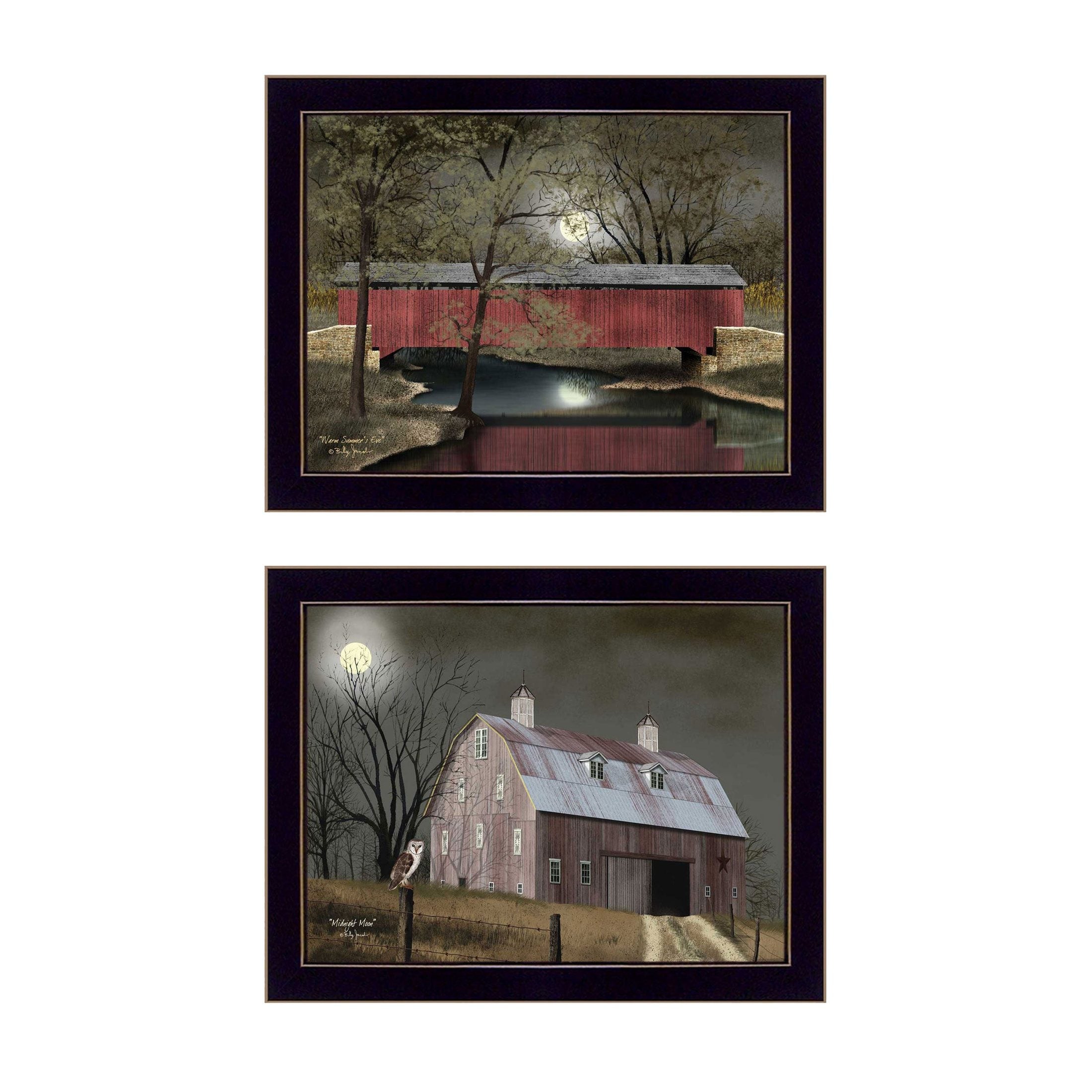 'Midnight Moon Collection' 2-Piece Vignette By Billy Jacobs, Printed Wall Art, Ready To Hang Framed Poster, Black Frame