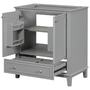 30' Bathroom Vanity without Sink, Base Only, Multi-functional Bathroom Cabinet with Doors and Drawer, Solid Frame and MDF Board, Grey