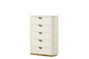La Pierre Modern Style 5-Drawer Chest Made with Wood, Open Top Mirror and Gold Accents in Beige same as G150108843 (NJ inventory)